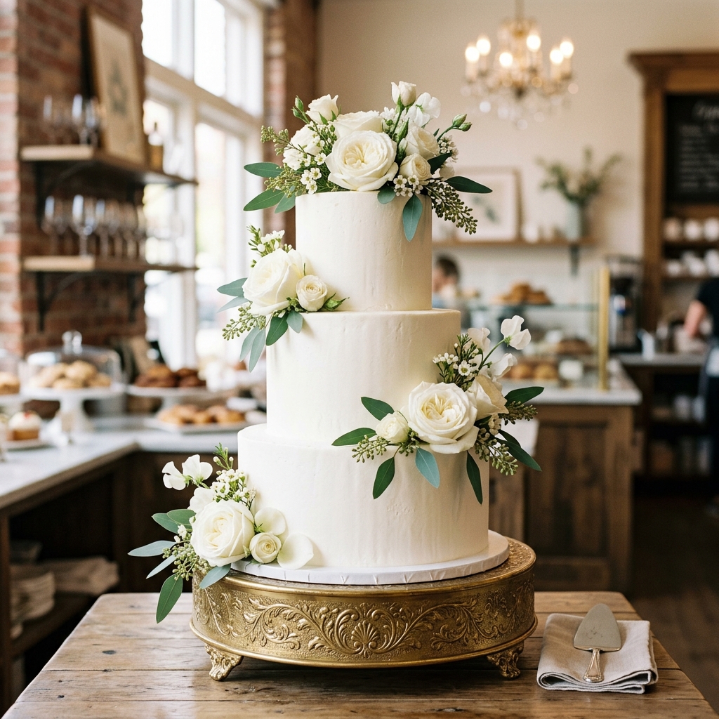 Pastel de bodas minimalista con rosas